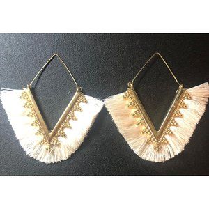 V Shaped Silk Tassel Drop Dangle Earrings